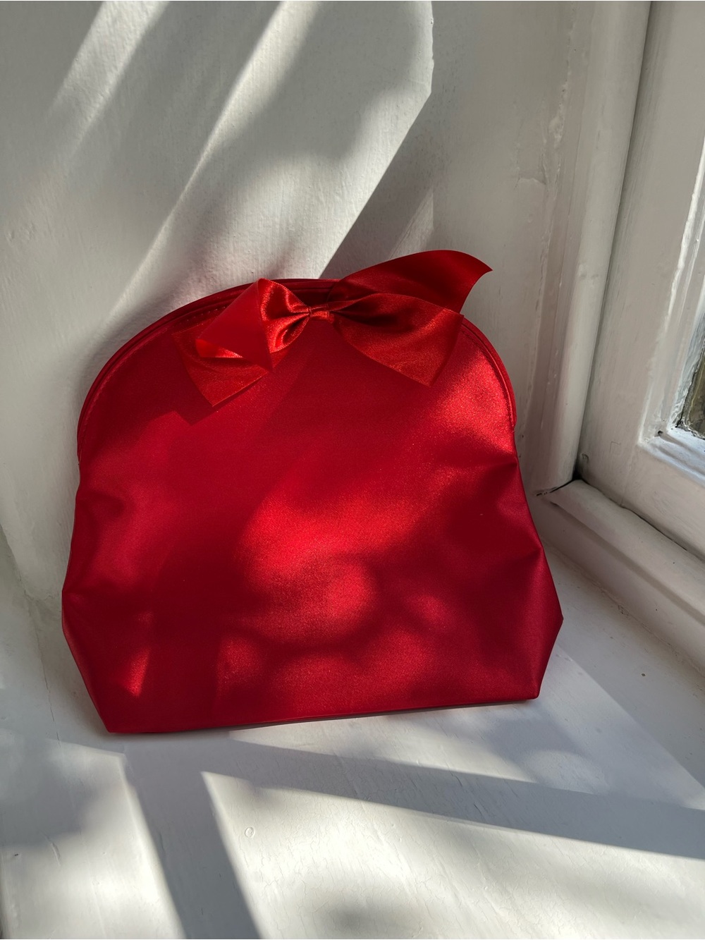 Yves Saint Laurent Red Satin Cosmetic Pouch with Bow